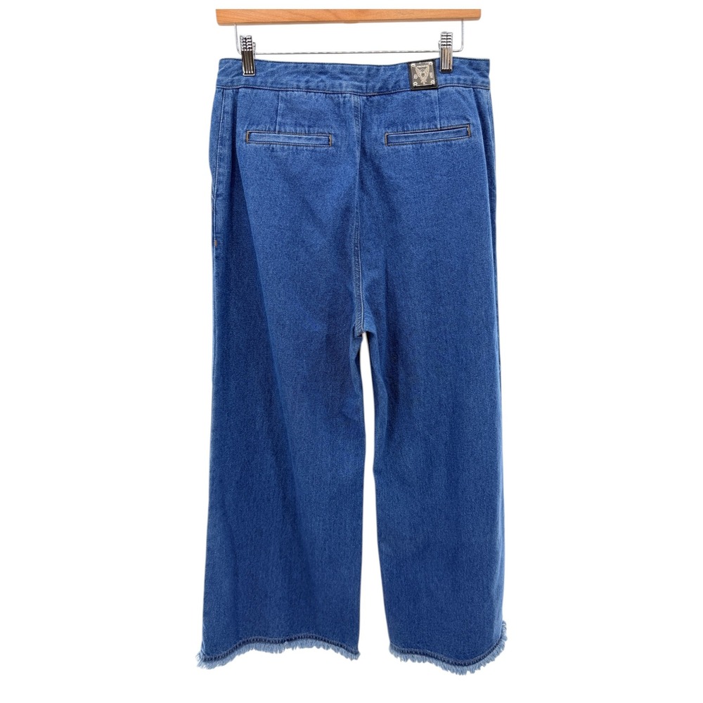 Steve J & Yoni P Blue Sailor Wide Leg Jeans High Rise Frayed L Korean Fashion - Picture 6 of 8